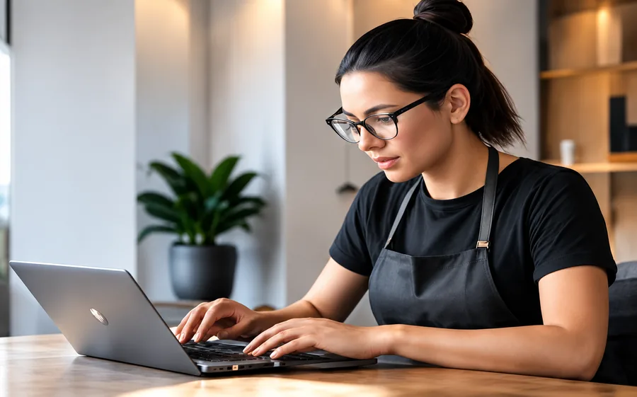 Emprendedora revisando la contabilidad de su negocio
